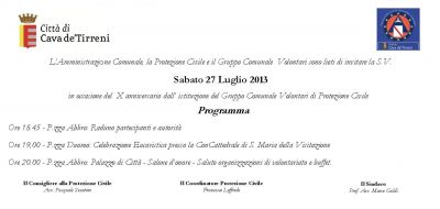 X&deg; anniversario dell'istituzione del Gruppo comunale di Protezione Civile.