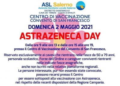 DOMENICA 2 maggio ASTRAZENECA DAY