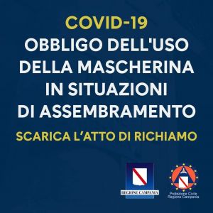 COVID19, RIMANE OBBLIGO USO MASCHERINA IN SITUAZIONI DI ASSEMBRAMENTO.