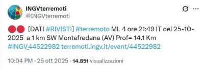 Terremoto in provincia di Avellino.